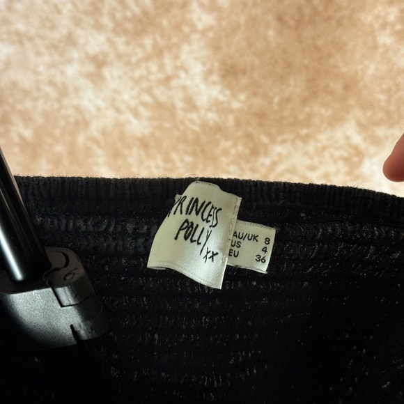 Princess Polly Black Smocked Peplum Crop Top Eyelet Strap Boho Size 4 - Picture 2 of 7